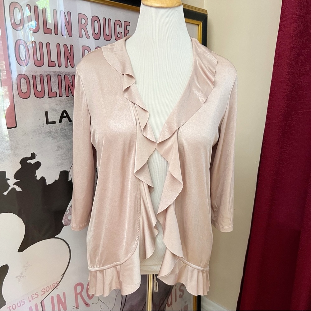 MSK: Shimmery Champagne Colored Ruffle Edge Dressy Cardigan Size Large